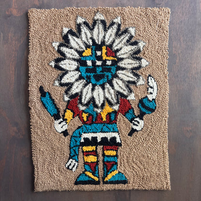 Vintage Latch Hook Kachina Wall Hanging