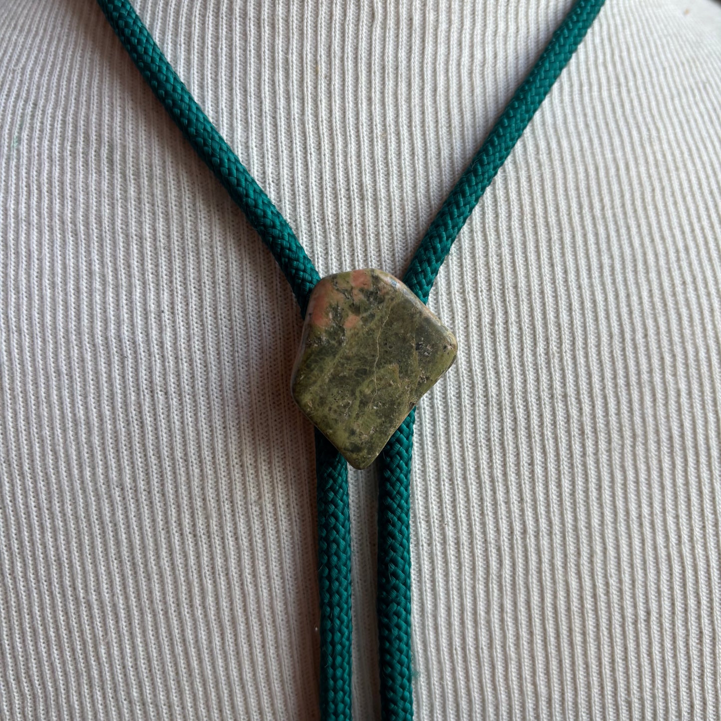 Green Jasper Bolo on Teal Tie