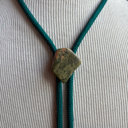 Green Jasper Bolo on Teal Tie