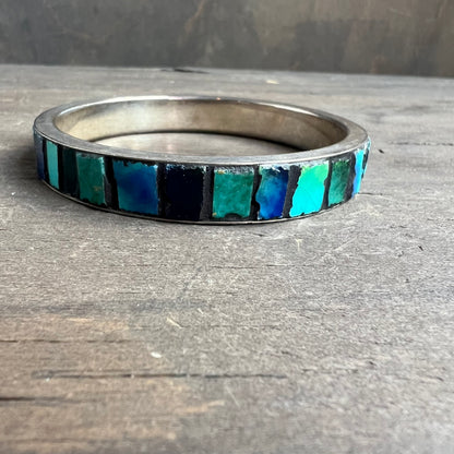 Vintage Sterling Silver Mosaic Bracelet with Glass and Turquoise