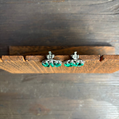 Silver Malacite Flower Clip Earrings