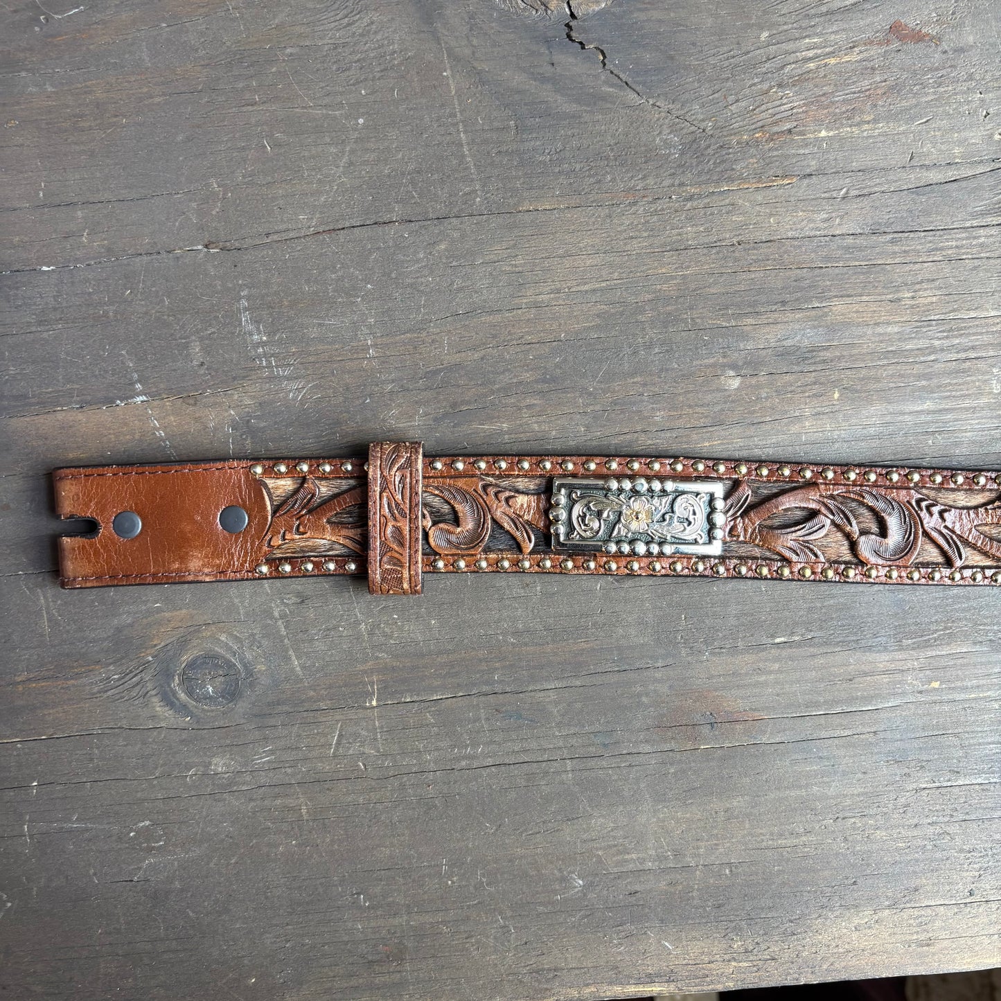 Tooled Leather Embellished Belt