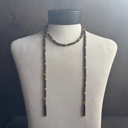 Vintage Brown and Yellow Seed Bead Tassel Necklace