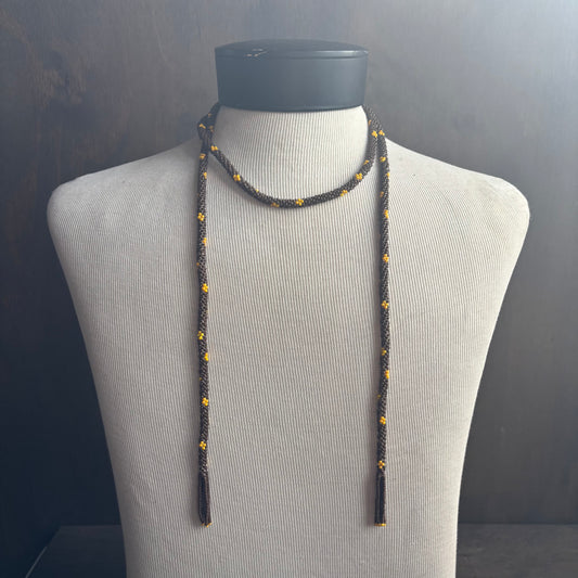 Vintage Brown and Yellow Seed Bead Tassel Necklace