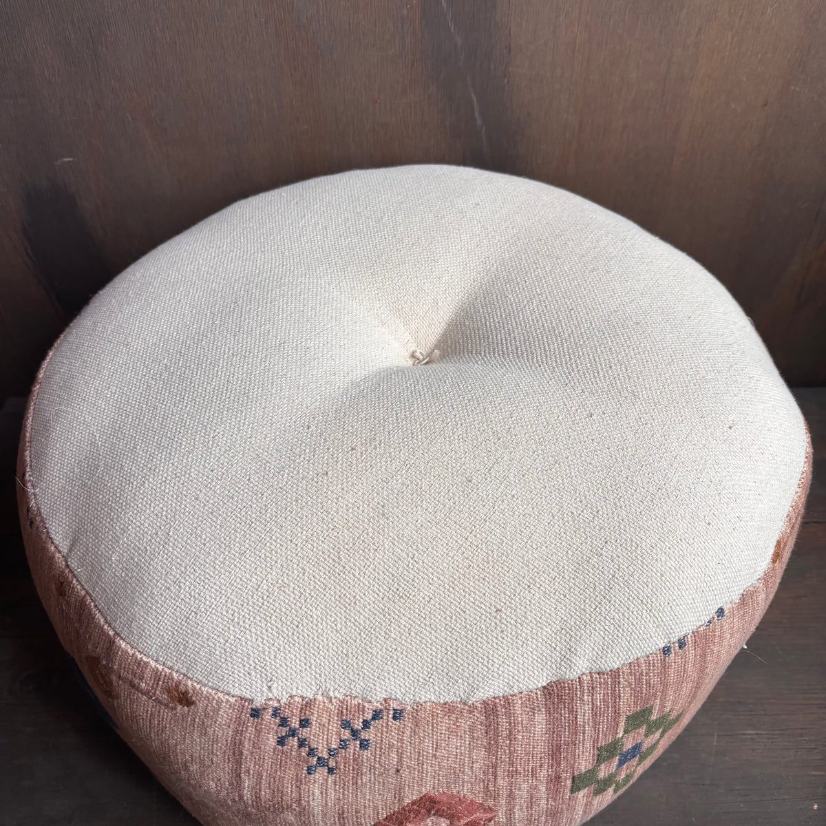 Beige Embroidered Ottoman