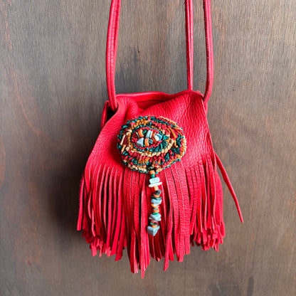 Red Leather Pouch with Fringe