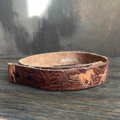 Kid’s Wrangler Brown Leather Tooled Belt with Horses