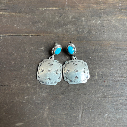 Sterling Silver Stamped Turquoise Earrings