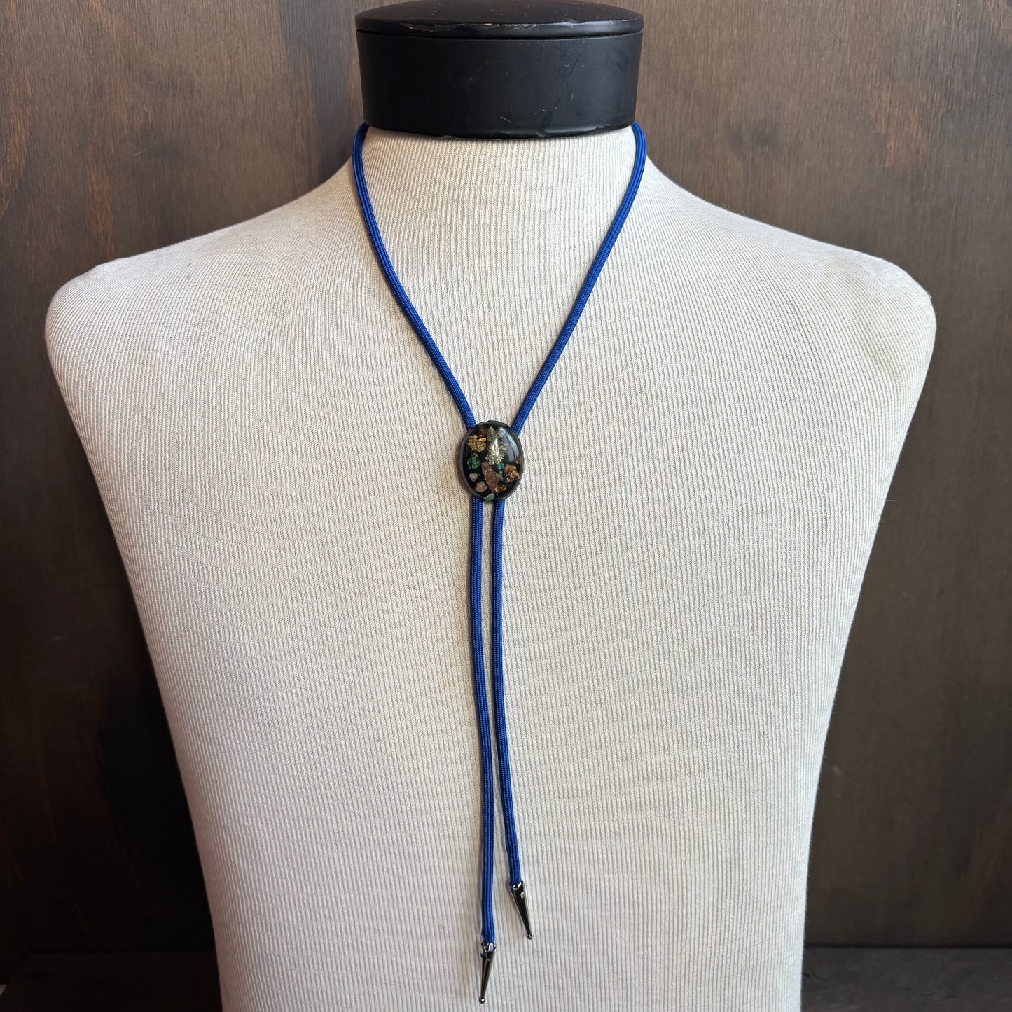 Resin Multi-Stone Bolo on Blue Tie