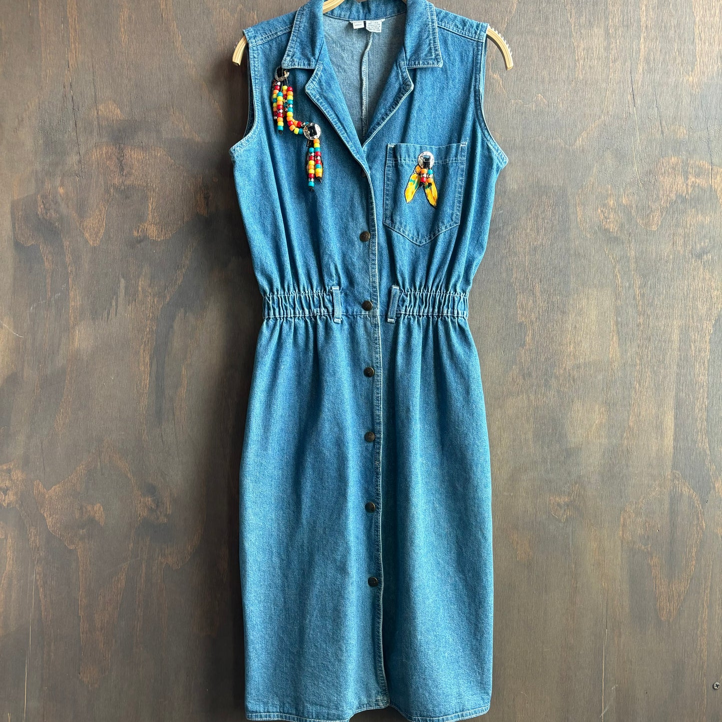 Sleeveless Denim Painted Shirt Dress