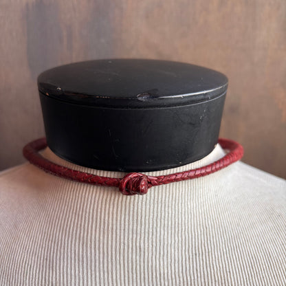 Mac Warman Vintage Brass Triple Horseshoe Medallion Red Leather Collar Necklace