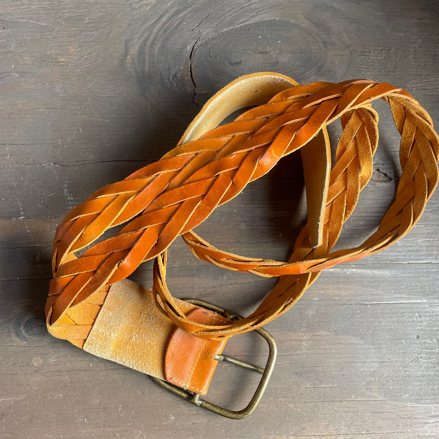 Vintage double braid leather belt