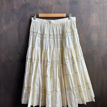 Vintage Cream Cotton and Lace Skirt