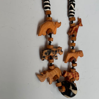 Necklace with Wood Carved Animals