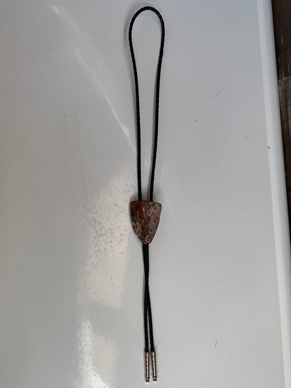 Stone Bolo with Black Leather Tie