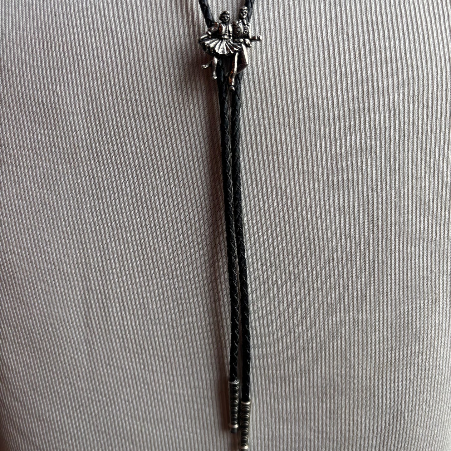 Square Dancing Couple Bolo on Black Leather Tie