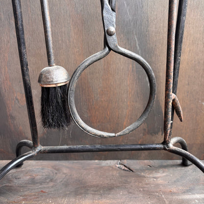 Vintage Iron Fireplace Tools and Stand