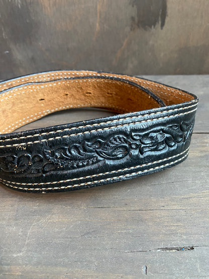 Black tooled leather belt