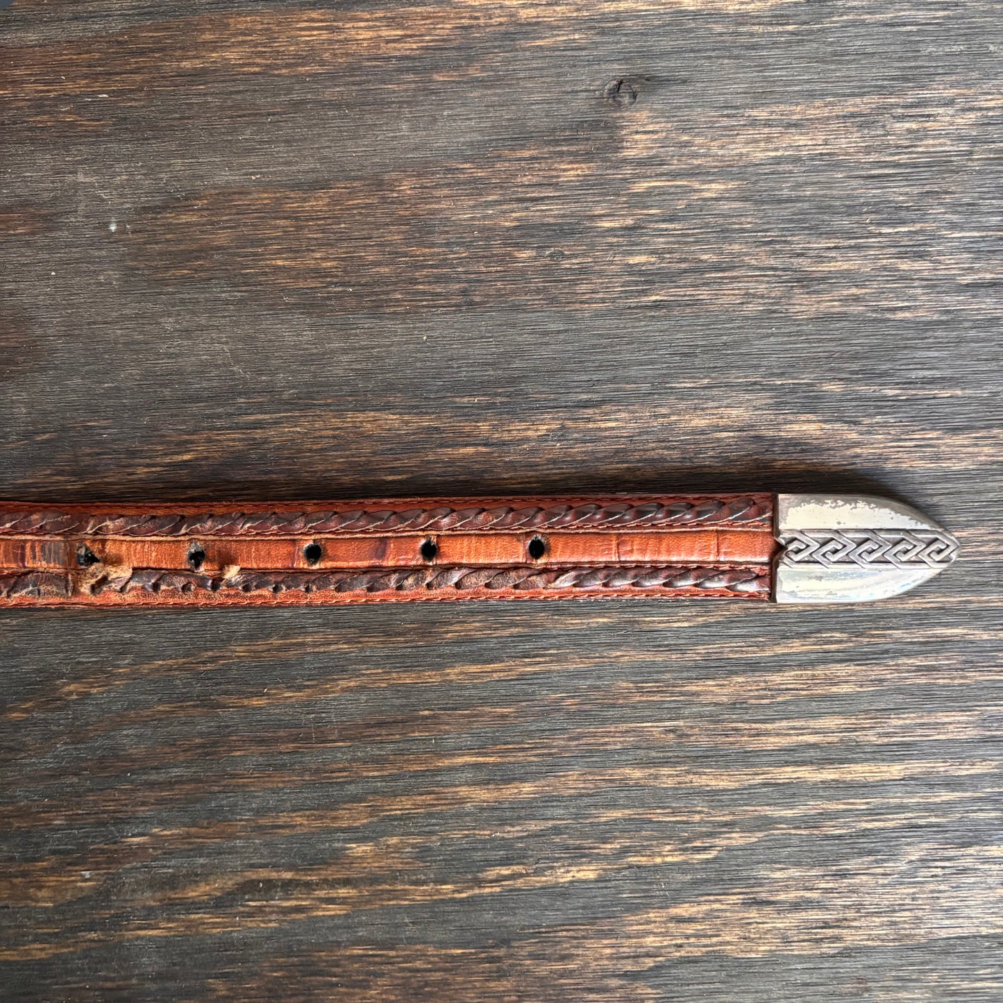 Brown Leather Belt with Metal Tip