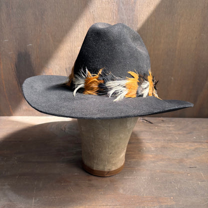 Vintage Black Fur Felt Hat with Feather Band