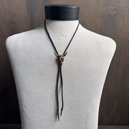 Bull Skull Bolo on Black Tie