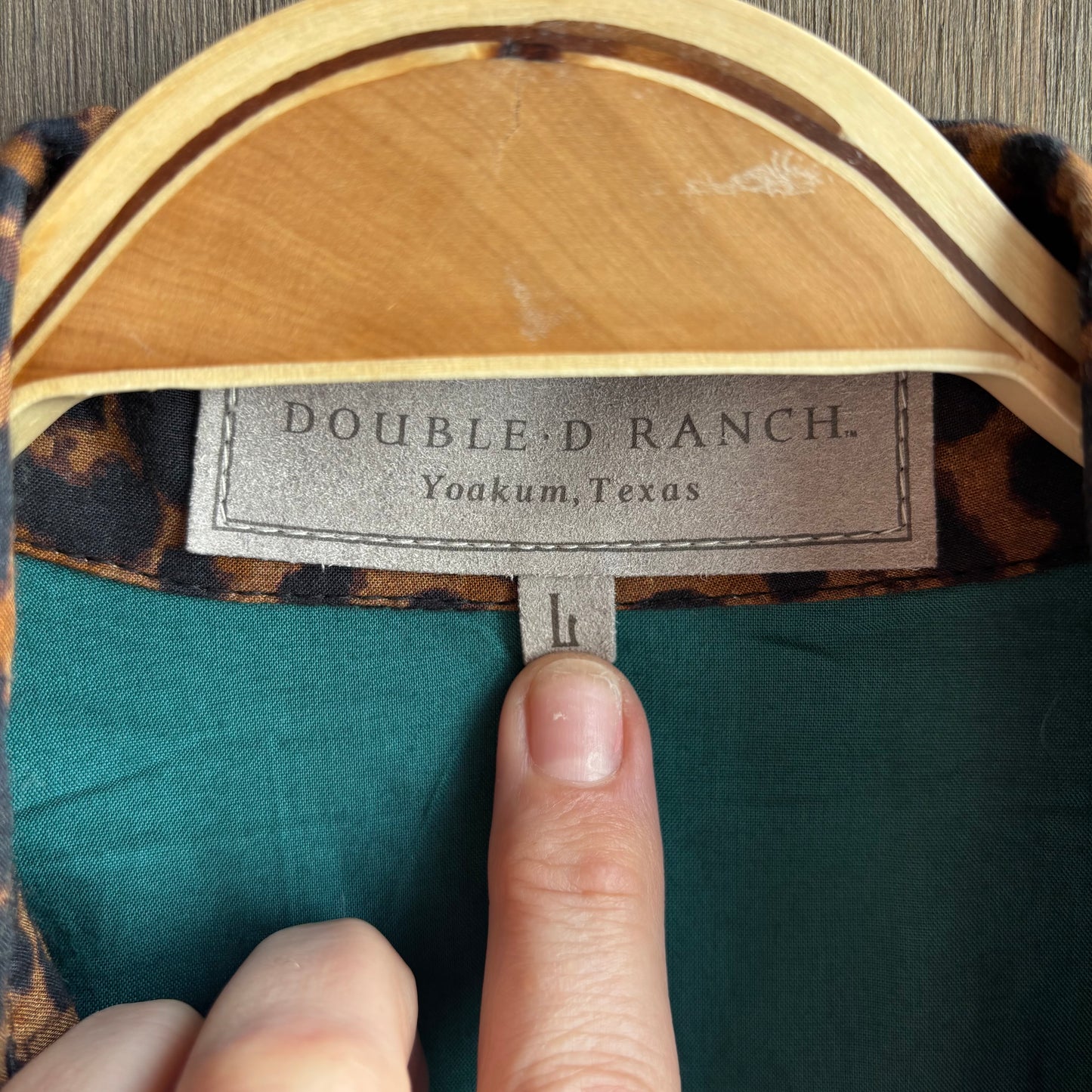 Double D Ranchwear Teal Button Up with Animal Print