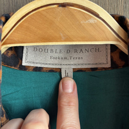 Double D Ranchwear Teal Button Up with Animal Print