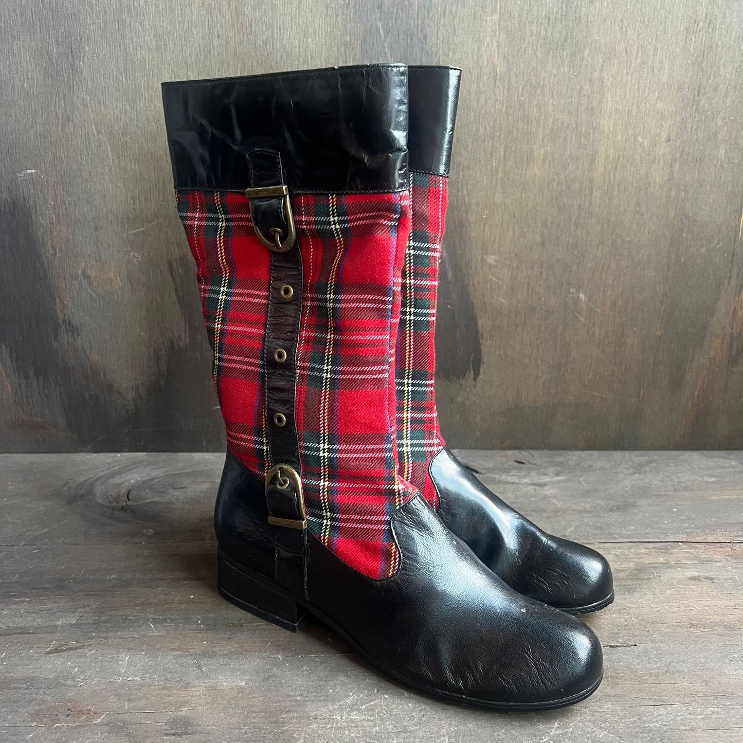 Vintage Stefani Collection Black and Plaid Boots