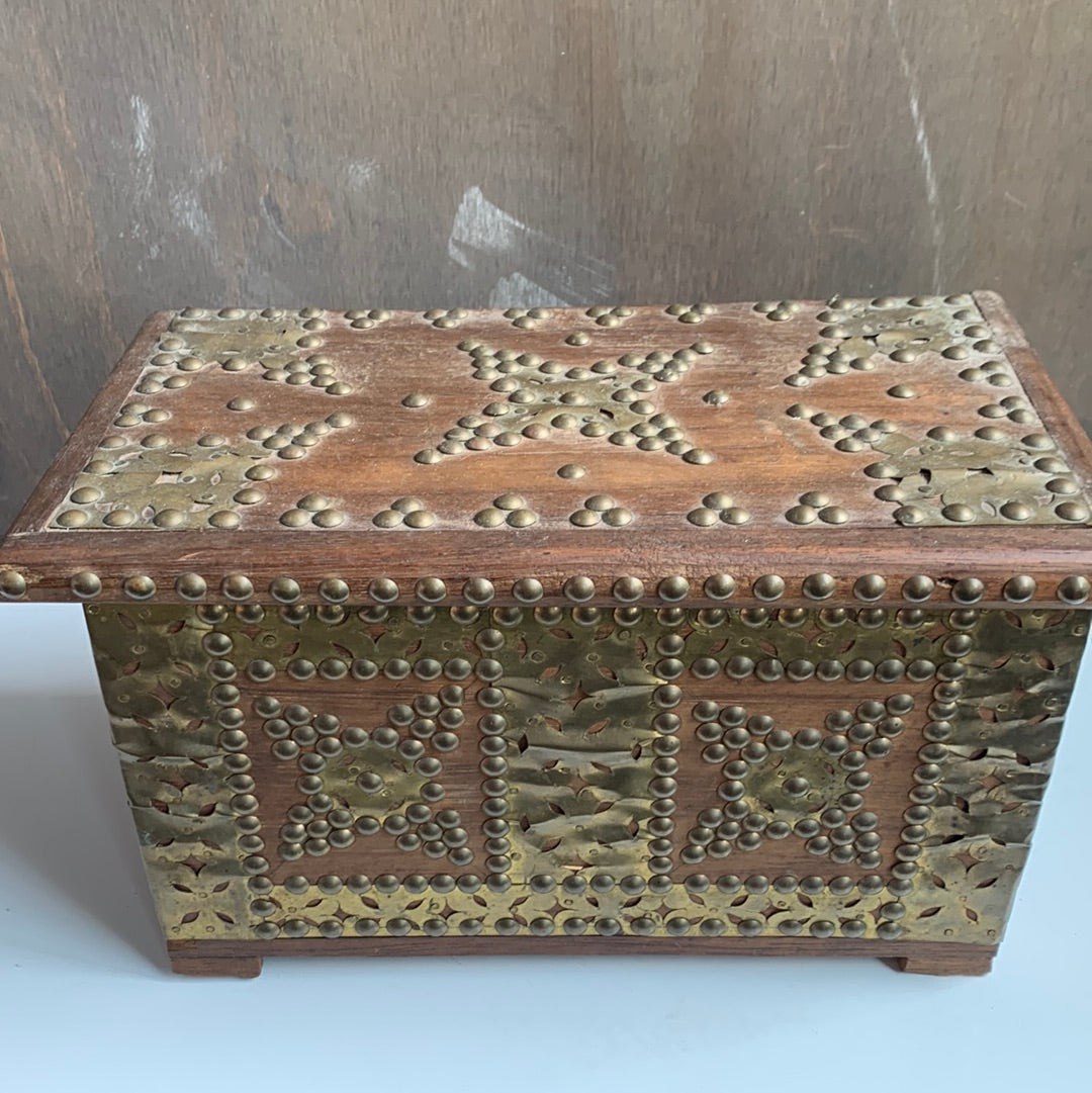 Vintage Wood & Brass Jewelry Box
