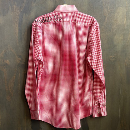 Custom Embroidered Red and White Checkered Button Up