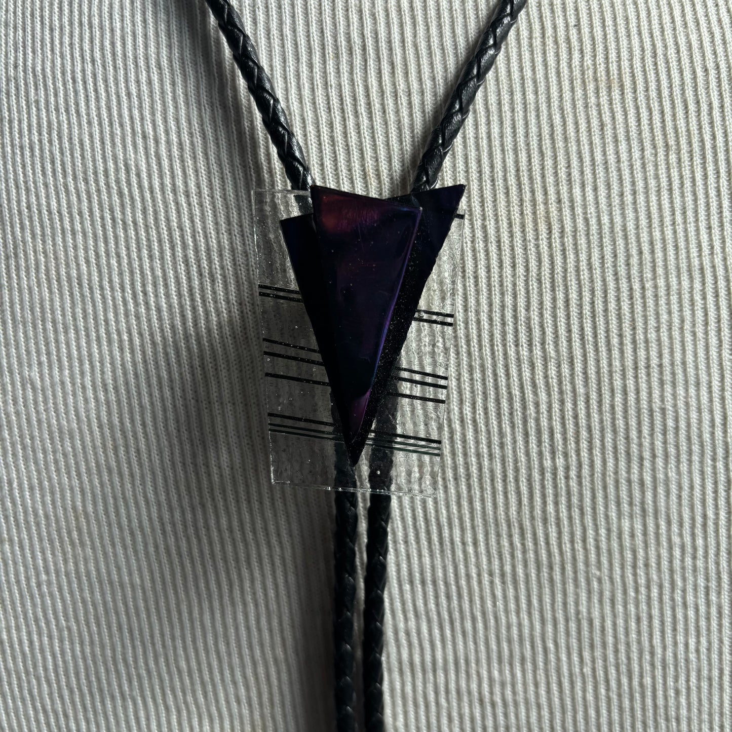 Retro Glass Bolo on Black Leather Tie