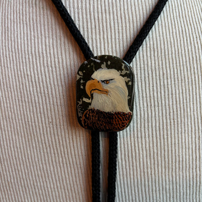 Hand Painted Bald Eagle Bolo on Black Tie