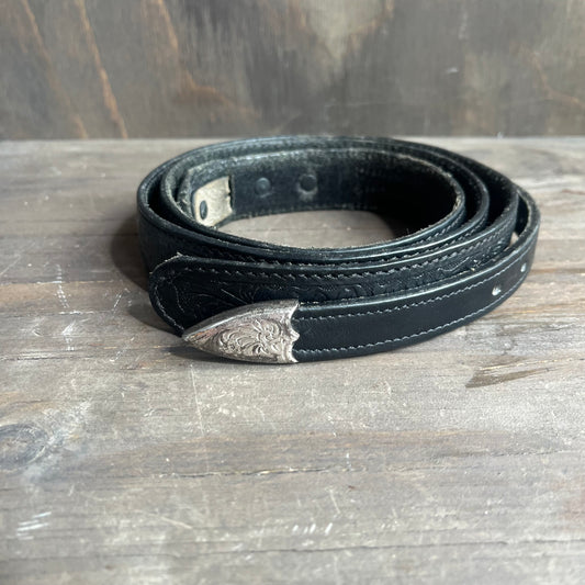Black Leather Belt with Silver Tone Tip