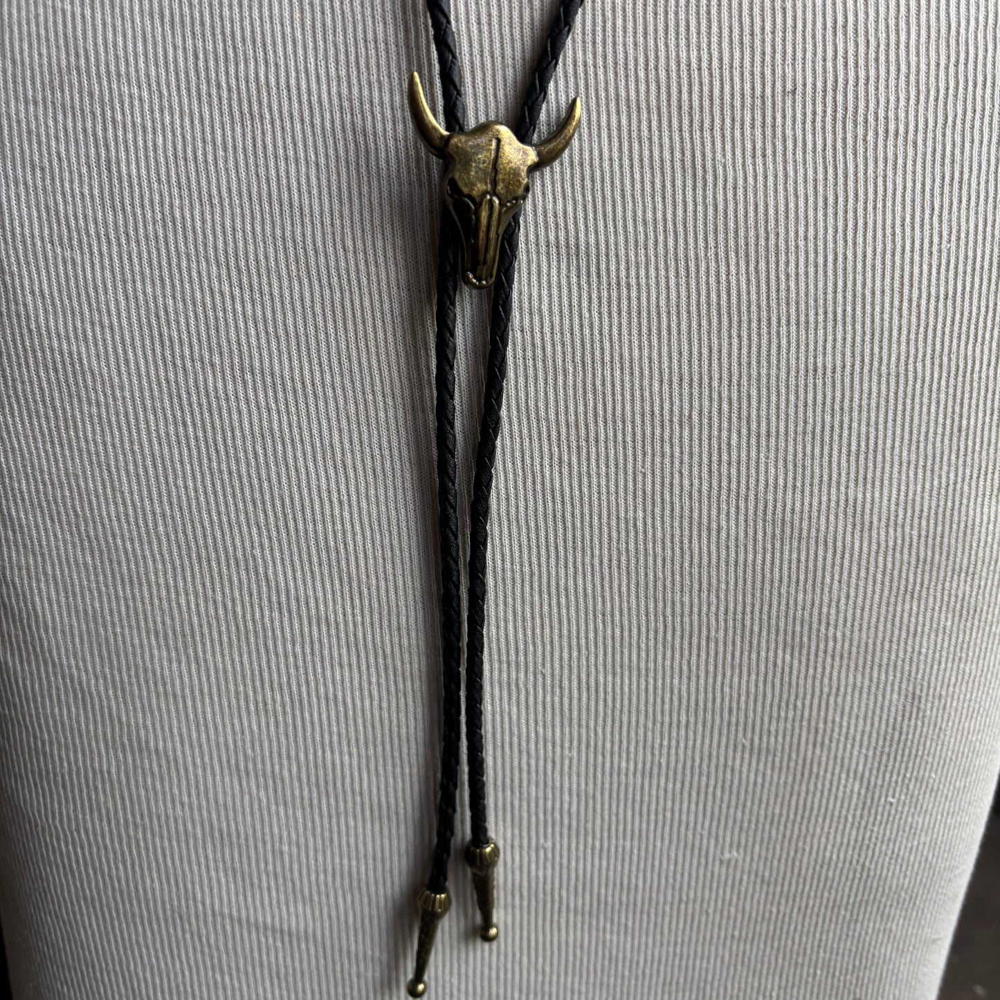 Longhorn Bolo on Black Leather Tie