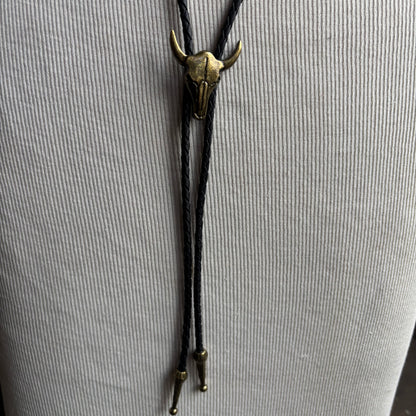 Longhorn Bolo on Black Leather Tie