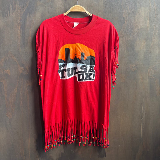 Red Tulsa, OK Tee with Beads