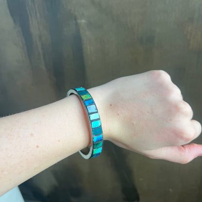 Vintage Sterling Silver Mosaic Bracelet with Glass and Turquoise