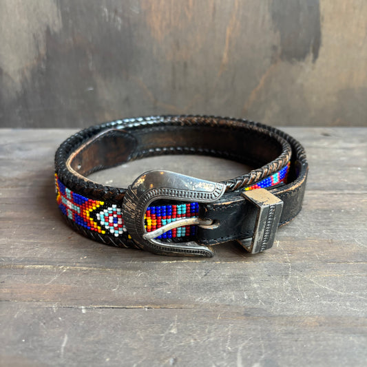 Black Leather Beaded Belt