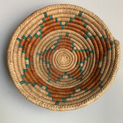 Small orange & blue woven basket