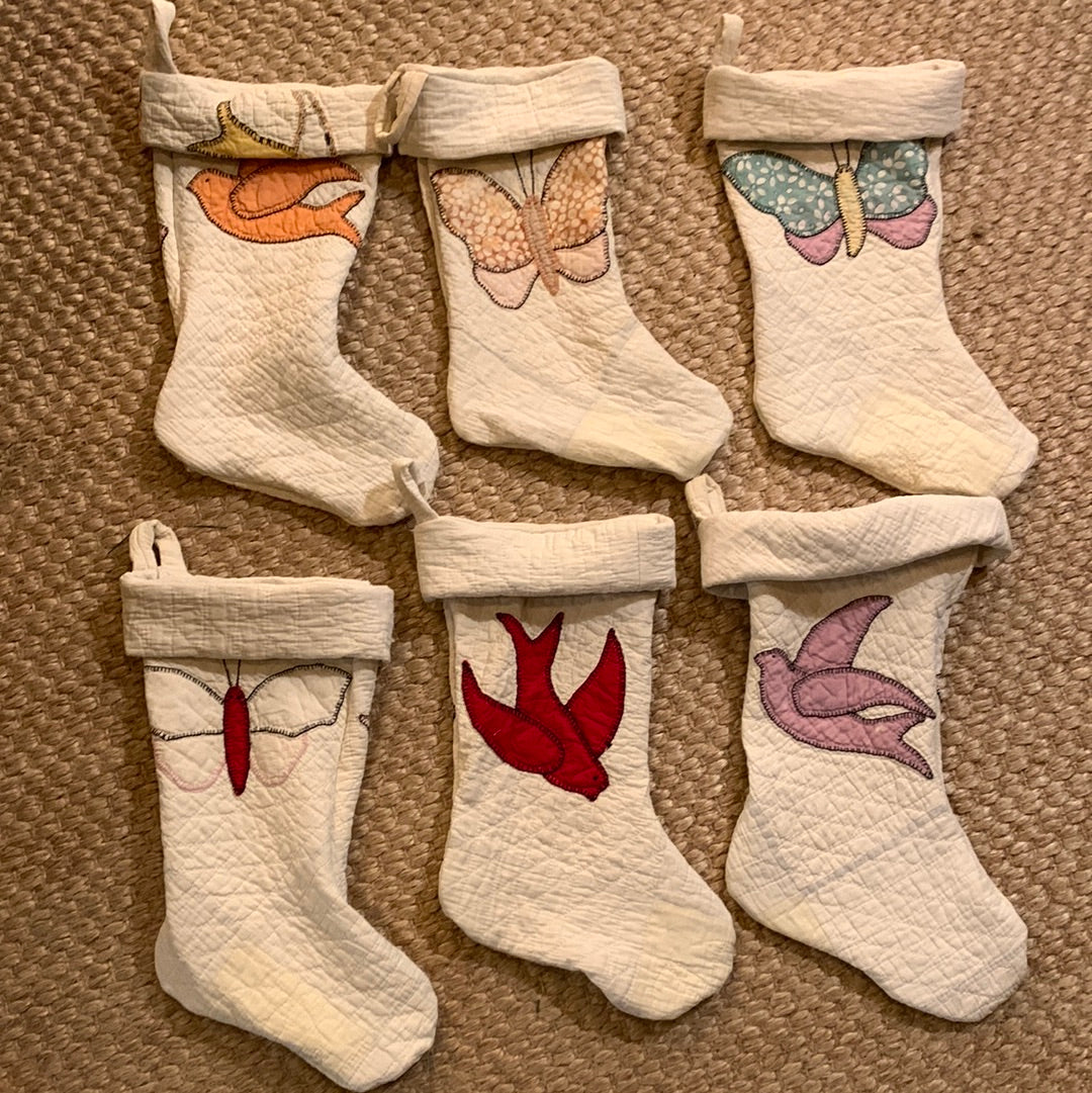 Quilted butterfly & bird stockings