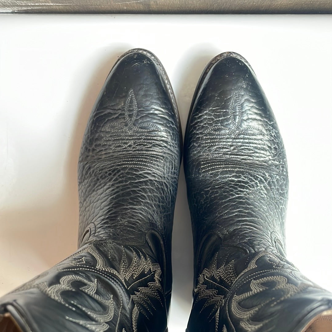 Tony Lama Black Leather Boots with White Stitching