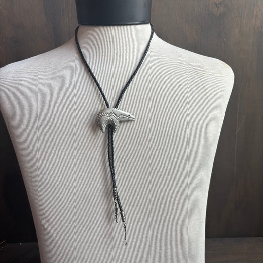 Pewter Bear Bolo on Black Tie