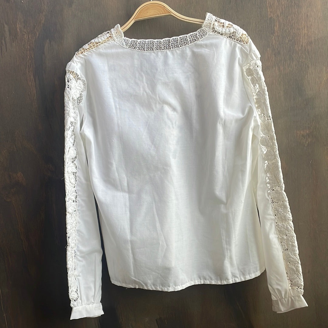 Vintage Linen and Lace Long Sleeve Top