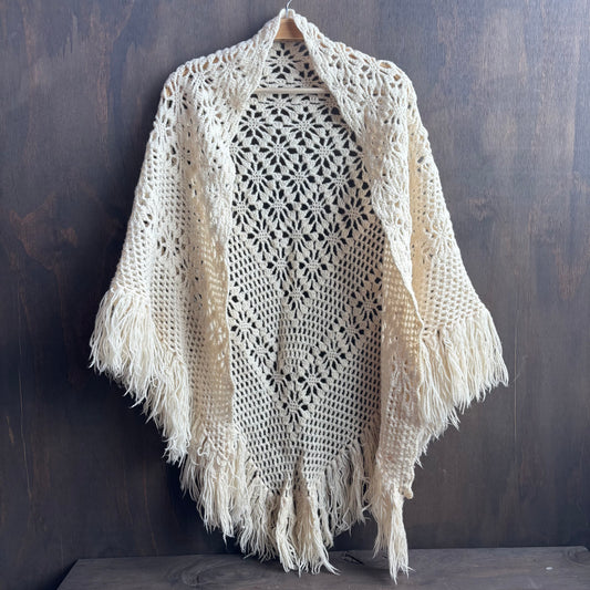 Vintage Cream Crochet Shawl