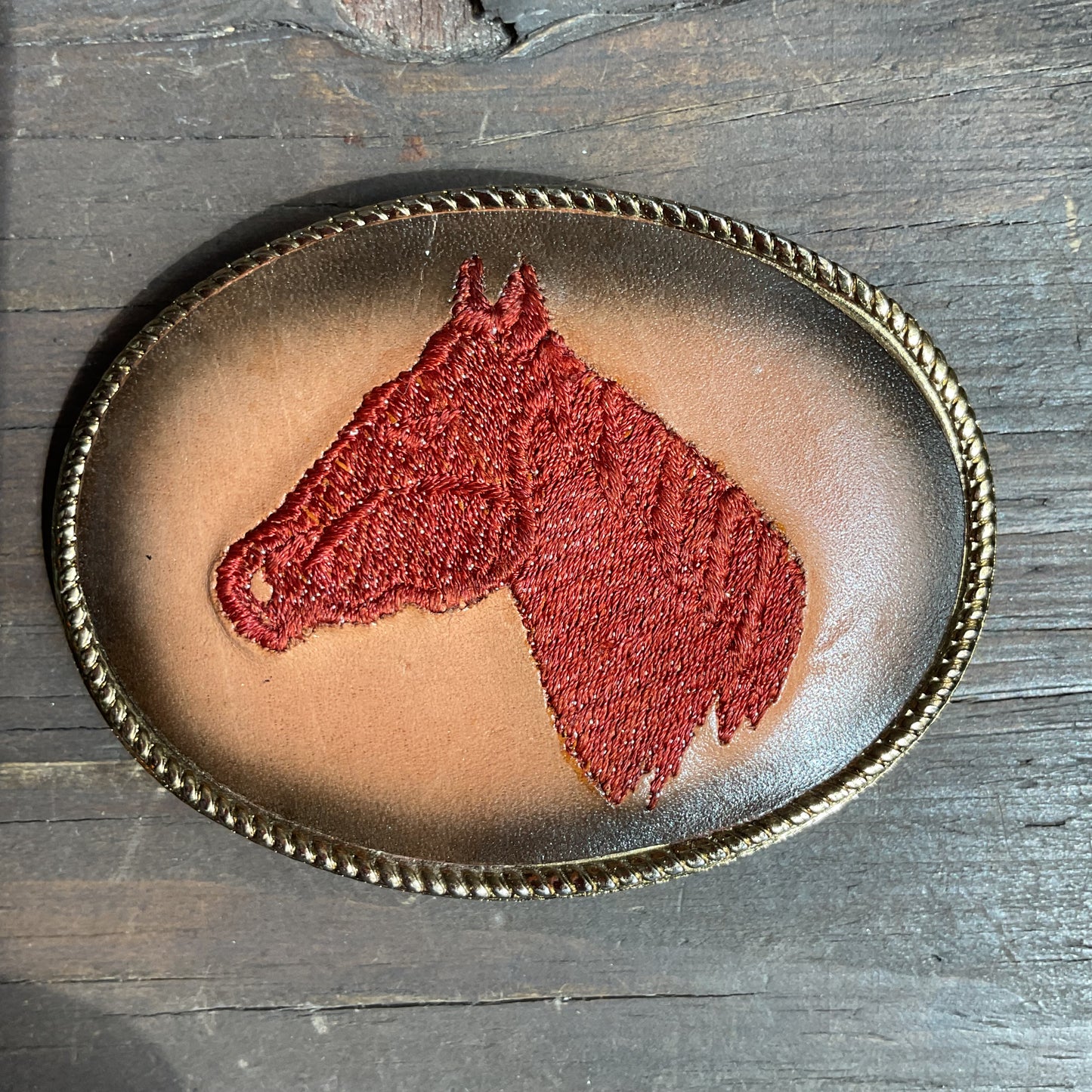 Embroidered Horse Head Belt Buckle