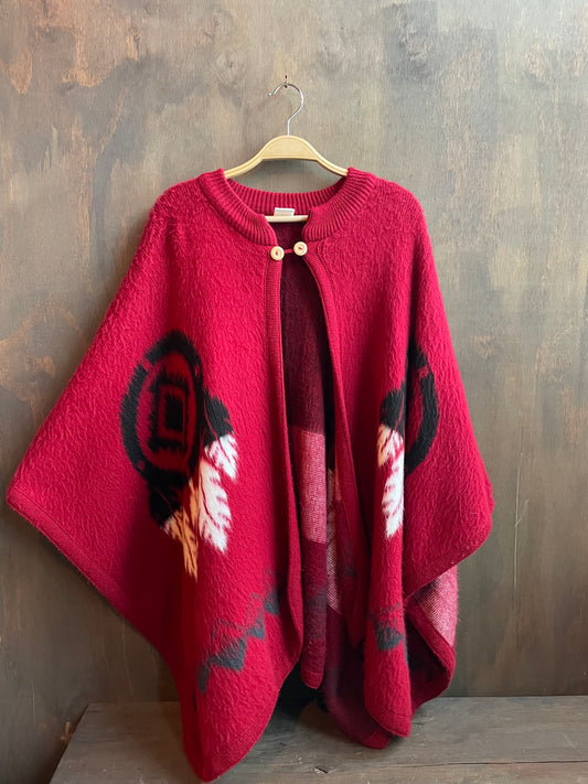 Red wool cape or poncho