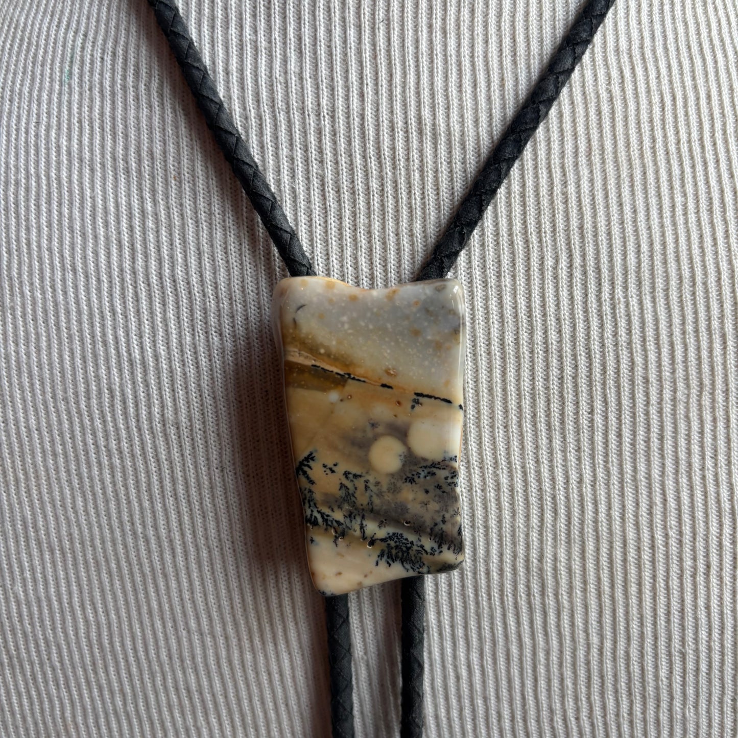 Rectangular Jasper Bolo on Black Tie