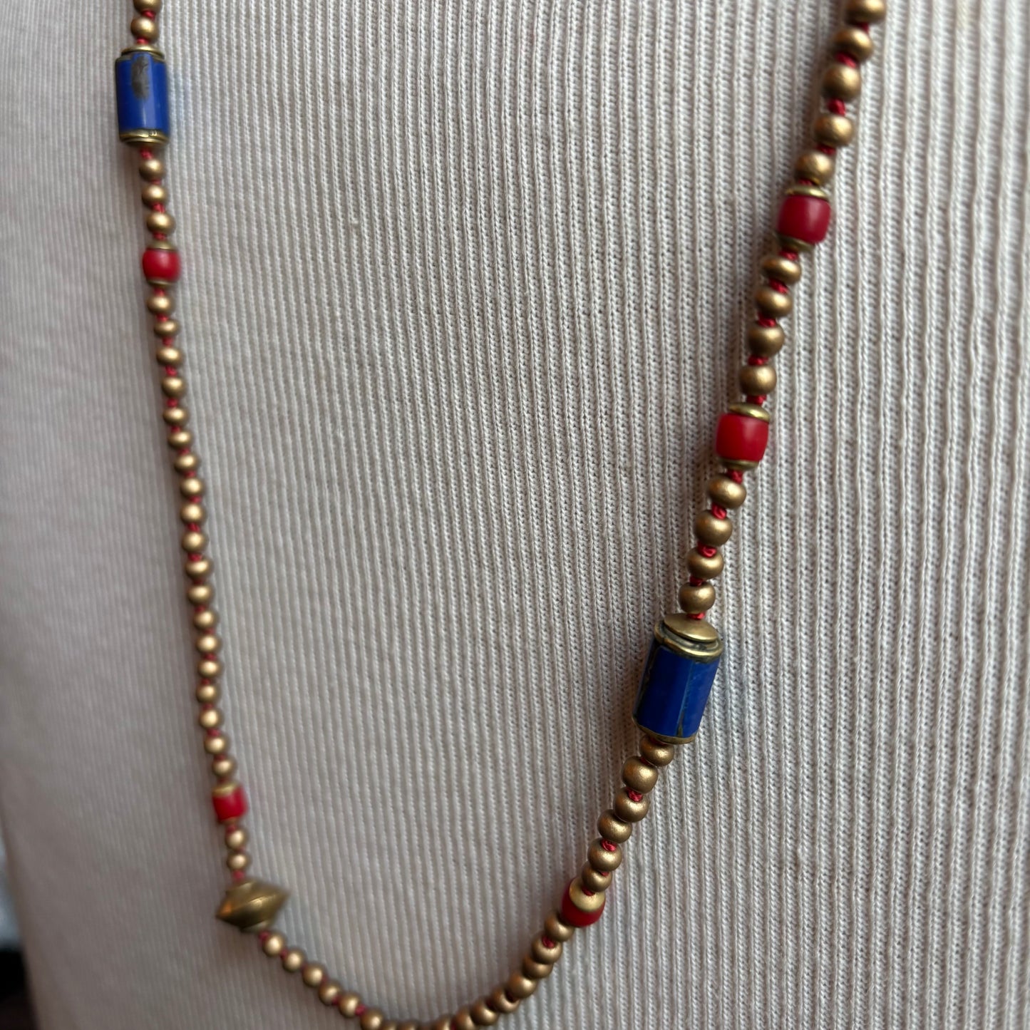 Ostrich Moon Coral and Lapis Necklace