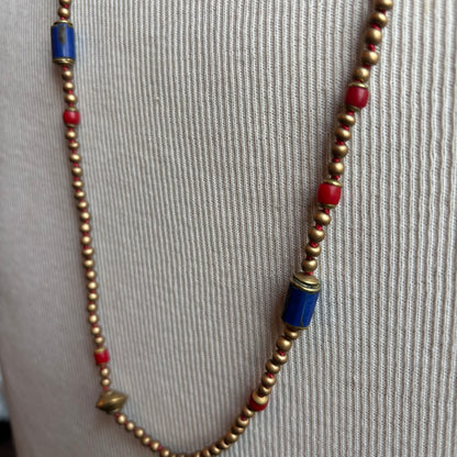 Ostrich Moon Coral and Lapis Necklace