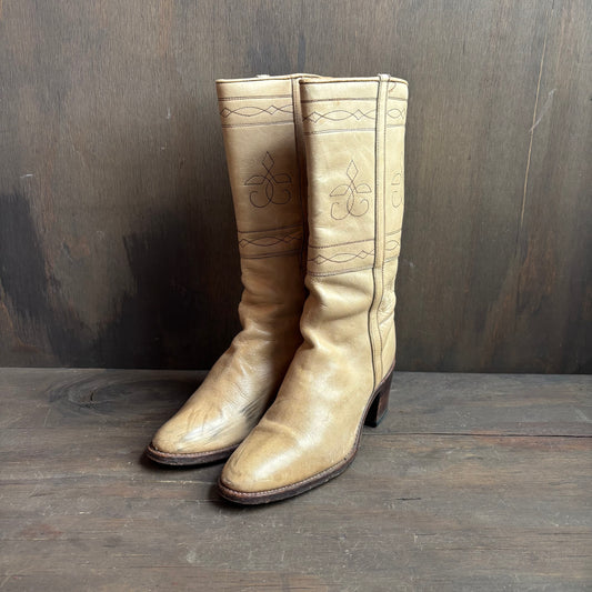 Vintage Beige Leather Boots